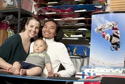 INDOMITABLE SPIRIT : Despite a near total paralysis, Jamie and Kinsley ThomasWong (their surnames were combined to signify how the two families became one clan) are determined to someday kite surf with their son, Taizen. - PHOTO BY STEVE E. MILLER