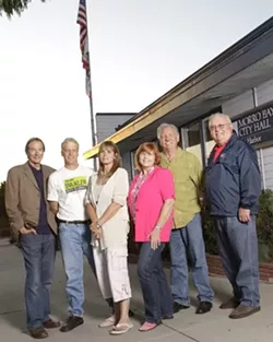MORRO BAY : Two candidates are running for mayor in the Morro Bay election, and four candidates are running for two seats on the city council: (left to right) Roger Ewing, Noah Smukler, Carla Borchard, Janice Peters, George Leage, and Bill Peirce. - PHOTO BY STEVE E MILLER