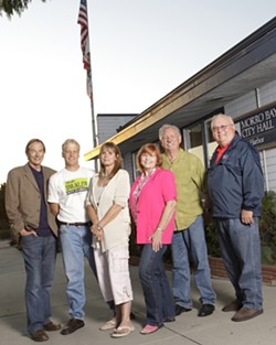 MORRO BAY :  Two candidates are running for mayor in the Morro Bay election, and four candidates are running for two seats on the city council: (left to right) Roger Ewing, Noah Smukler, Carla Borchard, Janice Peters, George Leage, and Bill Peirce. - PHOTO BY STEVE E MILLER
