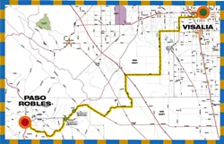 NEW ROUTE : Race officials describe the stage route into Paso from Visalia as fast but largely unprotected from potential winds. - GRAPHIC COURTESY OF THE AMGEN TOUR OF CALIFORNIA
