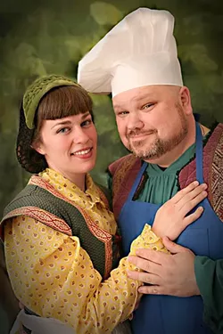 BAKED GOODS: Christian Clarno (right) and Lizz Premer (left) play the Baker and his wife, two of the central characters in Stephen Sondheim’s musical, who make a deal with a witch so they can have a child. - PHOTO COURTESY OF KELRIK PRODUCTIONS