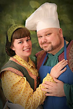 BAKED GOODS:  Christian Clarno (right) and Lizz Premer (left) play the Baker and his wife, two of the central characters in Stephen Sondheim&rsquo;s musical, who make a deal with a witch so they can have a child. - PHOTO COURTESY OF KELRIK PRODUCTIONS