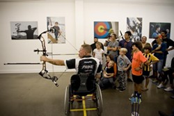 SHOOT STRAIGHT:  Paralympic archer Jeff Fabry uses a mouth tab during his archery demonstration. - PHOTO COURTESY OF CENTRAL COAST ARCHERY