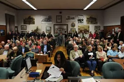 TOUGH CROWD: Of 37 people who showed up to speak to the San Luis Obispo City Council about the contentious labor negotiating practice known as binding arbitration, only four asked not to change the status quo. - BY ROBERT A. MCDONALD