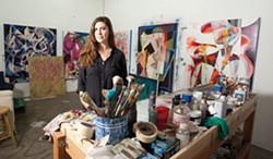 ORGANIZED CHAOS:  Artist Julia Hickey, pictured in her San Luis Obispo studio, prepares for two upcoming art exhibits. - PHOTO BY STEVE E. MILLER