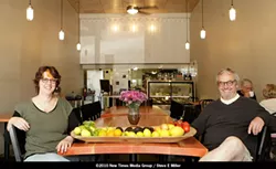 A MINUTE’S REST : Chef Maegen Loring and partner Jeff Loring relax before the lunchtime crowd swarms their inviting new café. - PHOTO BY STEVE E. MILLER