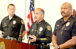 &lsquo;NO CHOICE&rsquo;:  Santa Maria Police Chief Danny Macagni held a press conference on Jan. 28, telling reporters the on-duty shooting death of officer Albert Covarrubias, Jr., by his friend and fellow officer Matthew Kline had been unavoidable. - PHOTO BY JEREMY THOMAS
