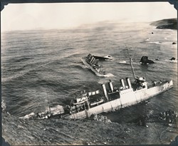 PILE UP:  Seven U.S. Navy destroyers sank Sept. 8, 1923, on a ragged stretch of coast that today makes up part of Vandenberg Air Force Base near Lompoc. - PHOTO COURTESY OF THE HISTORY CENTER OF SLO COUNTY