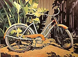 PRETTY AS A PICTURE : This arresting bike painting by Cythni Meyer was a popular piece at the last bike art show. - PHOTO BY STEVE ACKERS