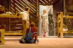 THIRD WHEEL : John Hardy is George, Mike Ostroski is Lennie and Ashley Campos is Curley’s wife. - PHOTO COURTESY OF VIRGINIA BARTER THEATRE