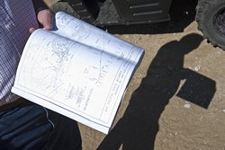 BEST LAID PLANS :  During a previous site tour with Las Pitas Quarry applicant Ken Johnston, he showed early plans for the proposed granite mining and asphalt recycling project. - FILE PHOTO BY STEVE E. MILLER