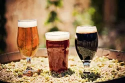 POUR ME A COLD ONE, OR THREE: Toro Creek Brewing Company’s saison, amber ale, and oatmeal stout soak up a dose of Central Coast sun. The craft beer, comprised of organically grown hops and barley grown by three North County brothers, is infiltrating taps across Paso Robles, Templeton, Atascadero, and Morro Bay. - PHOTO BY DUMMIT PHOTOGRAPHY