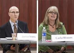 HOT SEAT: Morro Bay voters will soon go to the polls and choose whether to re-elect Carla Wixom (right), a former city councilwoman now vying for mayor, or give a second term to Jamie Irons (left), who recently withstood a failed recall attempt. - PHOTOS BY COLIN RIGLEY