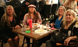 OSCAR LADIES!:  A quartet of film fans&mdash;(left to right) Nancy Craig, Karter Hischke, Connie &ldquo;Blues Chick&rdquo; Booton, and Bonnie Trahan&mdash;braved the noisy Elks Lodge bar to soak in Hollywood&rsquo;s glitterati. - PHOTO BY GLEN STARKEY