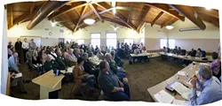 OUTRAGED : Residents and business owners came out in force to oppose the closure of the Harford Pier in Avila Beach to passenger vehicle traffic. - PHOTO PANORAMA BY STEVE E. MILLER