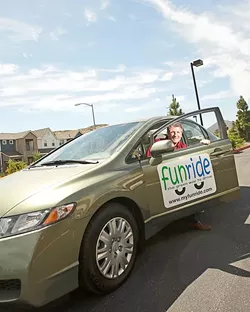 SAVING EARTH AND HAVING FUN : Mark Shaffer created FunRide, a “green” car-sharing service. His alternatively fueled cars are scattered throughout SLO and can be reserved through myfunride.com. - PHOTO BY STEVE E. MILLER