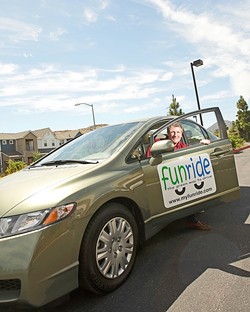 SAVING EARTH AND HAVING FUN :  Mark Shaffer created FunRide, a &ldquo;green&rdquo; car-sharing service. His alternatively fueled cars are scattered throughout SLO and can be reserved through myfunride.com. - PHOTO BY STEVE E. MILLER