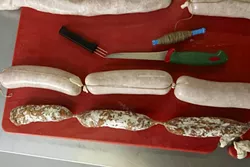 21 AND 22: : La Legatura is the term for tying the salami; Allepia uses twine called Spago from Novara, Italy.