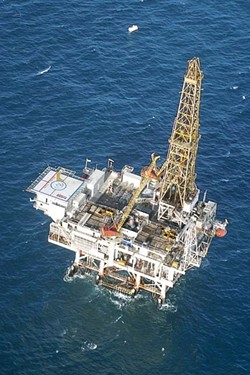 DRILLING FOR OIL :  Platform Irene is the closest oil rig to SLO County, just off the coast of Vandenberg. The Western Petroleum Association is disappointed that President Obama&rsquo;s new offshore drilling plan does not call for any new California platforms. - FILE PHOTO BY CHRISTOPHER GARDNER