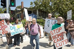 BLAKESLEE&rsquo;S SQUATTERS :  Assemblyman Sam Blakeslee&rsquo;s downtown SLO office is fast becoming a hotspot for protests against state budget cuts. - PHOTO BY STEVE E. MILLER