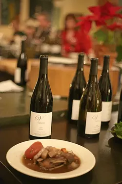 COURSE FIVE : Braised lamb with bitter chocolate and rosemary-roasted root vegetables is paired with the 2008 Syrah. - PHOTO BY GLEN STARKEY
