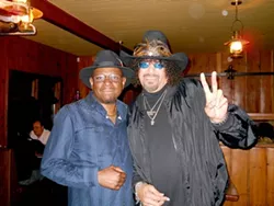 BLUES BROTHERS : Blues drummer Rock Pittman and his pal The Gap Band member Jimi Macon play Pittman’s first weekly blues show on Feb. 1 at the Z Club. - PHOTO COURTESY OF RICK PITTMAN