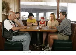 ROAD TRIP BLUES : Greg Kinnear, Toni Collette, Steve Carell, Paul Dano, Abigail Breslin, and Alan Arkin portray the comically dysfunctional Hoover family, on a road trip to Redondo Beach in Little Miss Sunshine. - PHOTO COURTESY OF TWENIETH CENTURY FOX