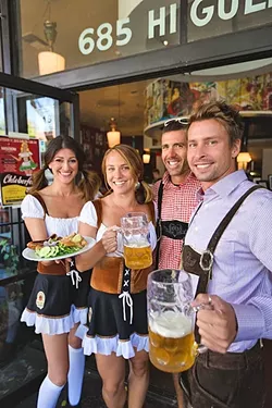 EAT, DRINK, OOMPAH: From left, Kreuzberg Oktober Fest co-organizers Freya Wilkerson, Ali Zikratch, and owners James Whitaker and Chris Tarcon. The crew will host an all-day celebration of beer, food, and German music this Oct. 17. - PHOTO BY KAORI FUNAHASHI