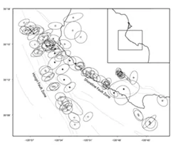 WHAT’S SHAKIN’? : The Shoreline Fault was identified by interconnecting the epicenters of earthquakes dating back to the 1980s that were clustered in the area. - PHOTO COURTESY OF USGS
