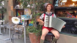 NEO VAUDEVILLE:  Oakland-based performer Karla Mi Lugo sounds like Billie Holiday, whistles like a champ, and may draw your portrait on a balloon between her charming accordion-driven songs on Jan. 16 at Linnaea&rsquo;s Caf&eacute;. - PHOTO COURTESY OF KARLA MI LUGO