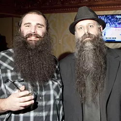 RUSSIAN DYNASTY: Vice President of the Central Coast Beard and Mustache Club Yence Pedersen and Sergeant of Arms Peter Kanavalov use their Russian heritage to put the Duck Dynasty men on notice. - PHOTO BY STEVE E. MILLER
