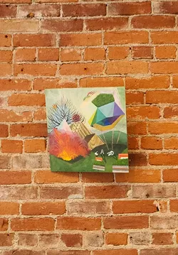 SYNTHETIC LANDSCAPE: Sarah Jorgensen's acrylic painting LAND (pictured) is part of a small but awesome exhibit at Kevin Main Jewelry. - PHOTOS BY STEVE E. MILLER