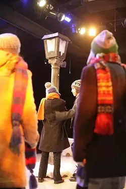 GO AHEAD, STICK YOUR TONGUE ON IT! : Schwartz (Joseph Seyedan) coaxes Flick (Ernesto Roide) into touching his tongue to a frozen lamppost. - PHOTO BY GLEN STARKEY