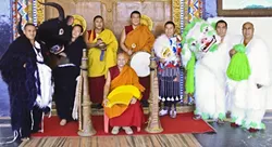 ANIMAL NATURES: Yak and snow lion costumes are used in two of the monks’ traditional dances. The Yak Dance honors the relationship between Tibetans and the yak, which provides families with food, transportation, milk, and fur. The Snow Lion Dance celebrates the mythical mountain creature, a symbol of Tibet. - PHOTO COURTESY OF ANET CARLIN