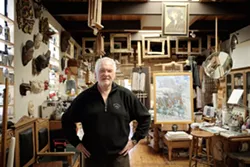 IN HIS ELEMENT : Watercolor and oil painter David Kreitzer taps into his creative juices in his light-filled Los Osos studio. - PHOTO BY STEVE E. MILLER