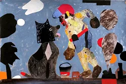 THRILLER: T.S. Solien’s collage of a boxer and a dog shows alongside his seven other cartoon-like images at Left Field through the end of September. - IMAGE COURTESY OF LEFT FIELD