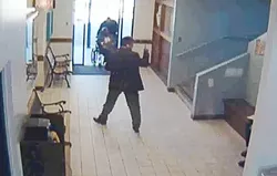 MUCH ADO ABOUT A MEETING : This is a still from a video posted on YouTube, which Jeff Lind believes proves his innocence. Lind is charged with threatening a witness, stemming from a Santa Maria courthouse inaction with Robert Ortega, a police officer who later said he was threatened. Lind has since filed a claim saying the court must prove its jurisdiction over him.