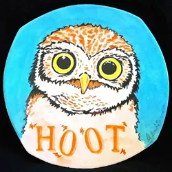WHAT A HOOT: The childhood favorite book 'Hoot' by Carl Hiaasen was the inspiration behind this plate by Deborah Swanson, artist and owner of Studio 101 West in Atascadero. - PHOTO COURTESEY OF PASO ROBLES CITY LIBRARY