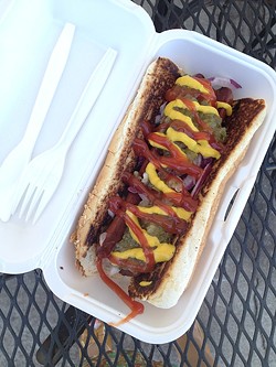 DELI DOG:  Shell Beach Liquor & Deli may be a convenient stop for coastal booze and jerky, but the old-school hangout also harbors juicy, Hebrew National franks made to order. - PHOTO BY HAYLEY THOMAS