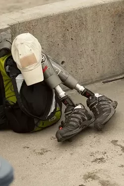 LEGS : A pair of prosthetic legs awaits its unknown owner. - PHOTOS BY STEVE E. MILLER
