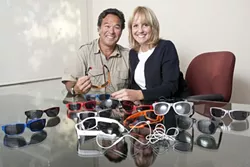 QUITE THE EYEFUL : Richard Sanpei and Linda Parker Sanpei designed and sell sunglasses specially made to accommodate active lifestyles. - PHOTO BY STEVE E. MILLER