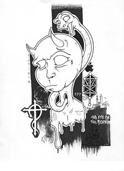 SERPENTINE: Under the pseudonym R.j. Whittacker,Johnson draws and paints surreal images with a critical edge, as seen in his piece - 'Technology is God.' - IMAGE BY JAKE JOHNSON