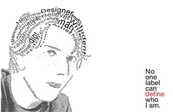 TYPE FACE : “I was just using labels that people use for themselves,” the artist said of his typographical self-portrait. “It’s the good with the bad.” - ARTWORK BY CALEB BAREFOOT