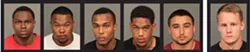 THE SUSPECTS: San Luis Obispo police arrested Cal Poly students (from left) Cortland Fort, Kristaan Ivory, Dominique Love, Cameron - Akins, Jake Brito, and Gear McMillan between Aug. 10 and Sept. 4. McMillan was arrested on suspicion of drug-related offenses, and the other five (all football players) were arrested on suspicion of planning or carrying out an armed robbery. - PHOTOS COURTESY OF SLOPD