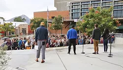 DEMANDING CHANGE: Cal Poly students protested offensive comments written on a Free Speech Wall on Nov. 15. Cal Poly President Jeffrey Armstrong will address issues of campus climate and inclusivity before the conclusion of Cal Poly’s fall quarter. - PHOTO BY DYLAN HONEA-BAUMANN