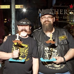 SLO LOST:  Apparently members of the CCBMC weren&rsquo;t allowed to compete in the contest, so two Fresno natives (very nice guys by the way) John (left) and Stephen (right) won best mustache and best beard respectively. - PHOTO BY STEVE E. MILLER