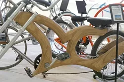 SWEET CUSTOM! : This bike frame crafted from wood is one of several one-of-a-kind bicycles on display. - PHOTOS BY GLEN STARKEY