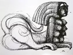 SPHINX : After being inspired by a documentary on Egypt, Scott created a series of pen and ink drawings of feminized sphinxes. - IMAGE BY DAVID SETTINO SCOTT
