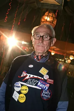 DISAPPOINTED DEMOCRAT : Nov. 4, 2004. Harlan Hobgood donned his Democratic apparel in honor of the 2004 elections. - PHOTO BY CHRISTOPHER GARDNER