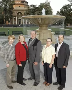 ATASCADERO : Six candidates are running for three seats on the city council. Left to right: Brett Heinemann, Roberta Fonzi, Jerry Clay, Pamela Heatherington, Len Colamarino. Bob Kelley is not pictured. - PHOTO BY STEVE E MILLER